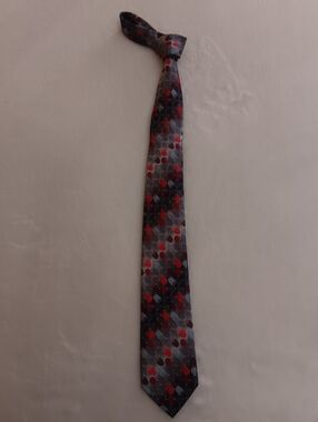Van Heusen Red and Gray Geometric Silk Tie